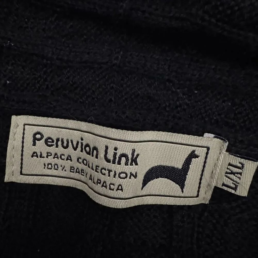 Peruvian Link Black Baby Alpaca Cable Knit Cardigan L/XL - Picture 5 of 5